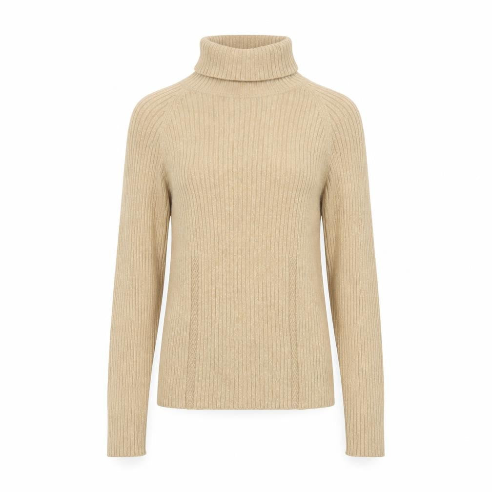 Context Petite Women’s Beige Roll Neck Ribbed Cotton Blend Jumper M