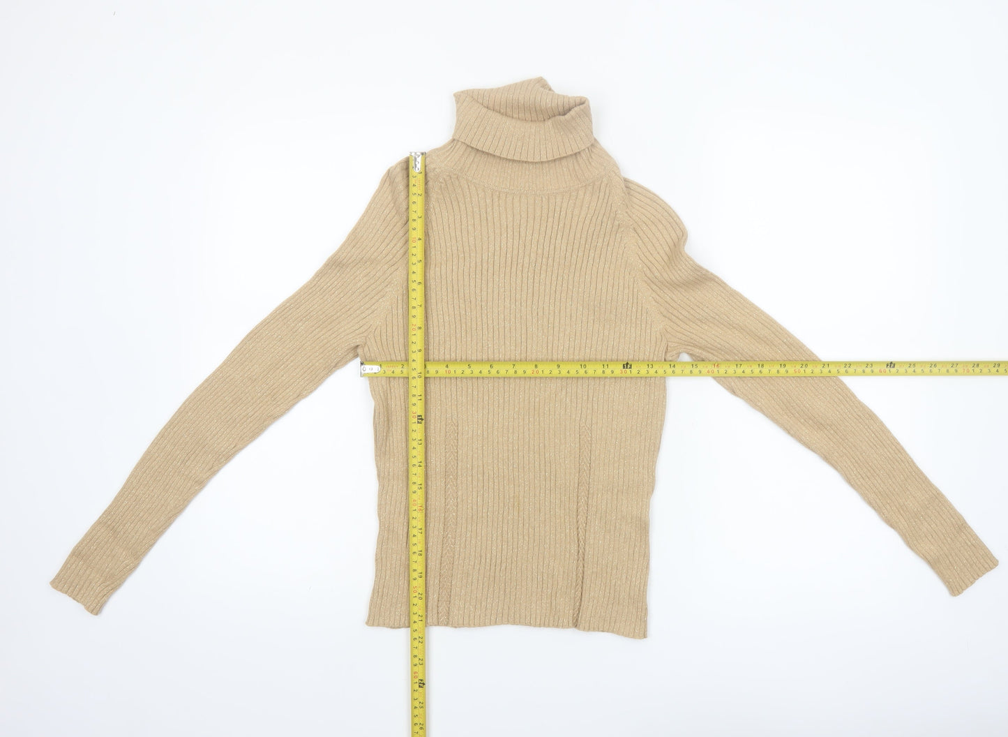 Context Petite Women’s Beige Roll Neck Ribbed Cotton Blend Jumper M