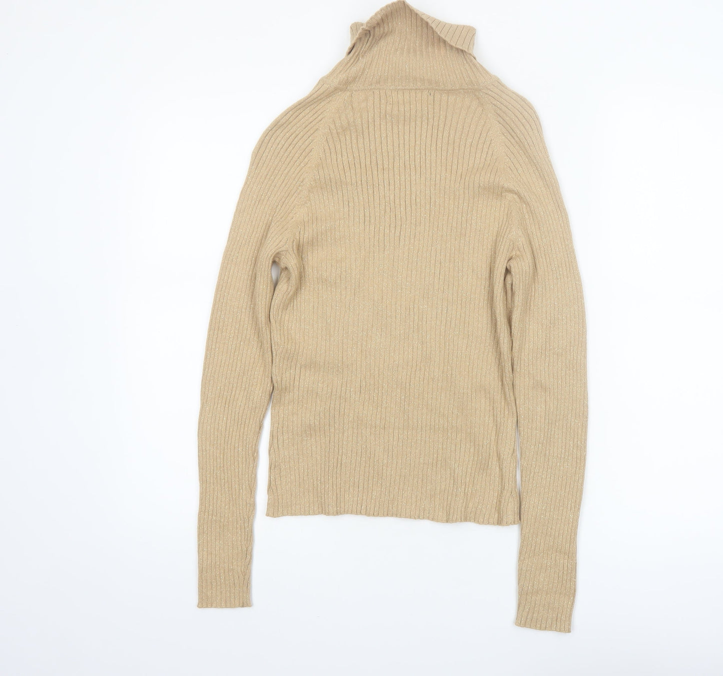 Context Petite Women’s Beige Roll Neck Ribbed Cotton Blend Jumper M
