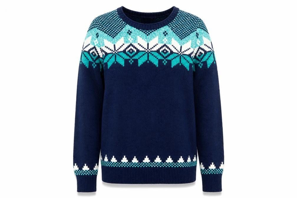 Lands' End Women's Blue Fair Isle Crew Neck Jumper L