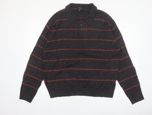 Dockers Men’s Grey Striped Collared Henley Jumper XL