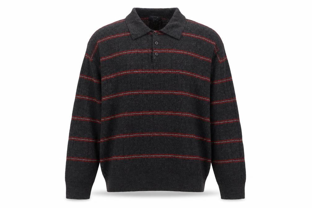 Dockers Men’s Grey Striped Collared Henley Jumper XL