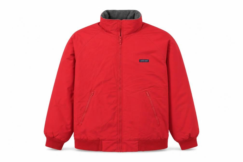 Lands' End Men's Red Nylon Bomber Jacket M 38in Full Zip Casual