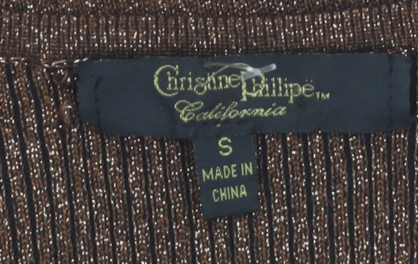 Christine Phillipe Women Brown Beaded V-Neck Long Sleeve Jumper S