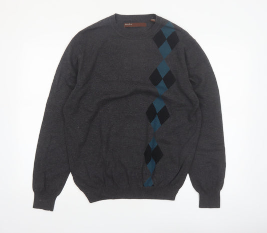 Perry Ellis Men's Grey Argyle Diamond Cotton Pullover Jumper M