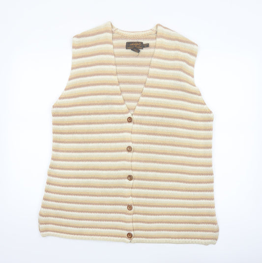 Eddie Bauer Womens Beige Striped Cotton Knit Vest Size S