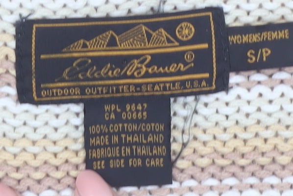 Eddie Bauer Womens Beige Striped Cotton Knit Vest Size S