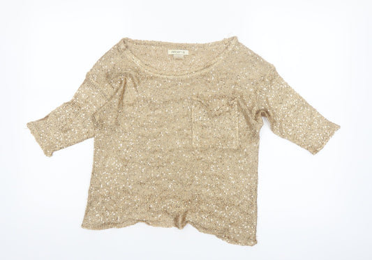 Arden B Women’s Gold Sequin Knit Cropped Top XS 3/4 Sleeve Party