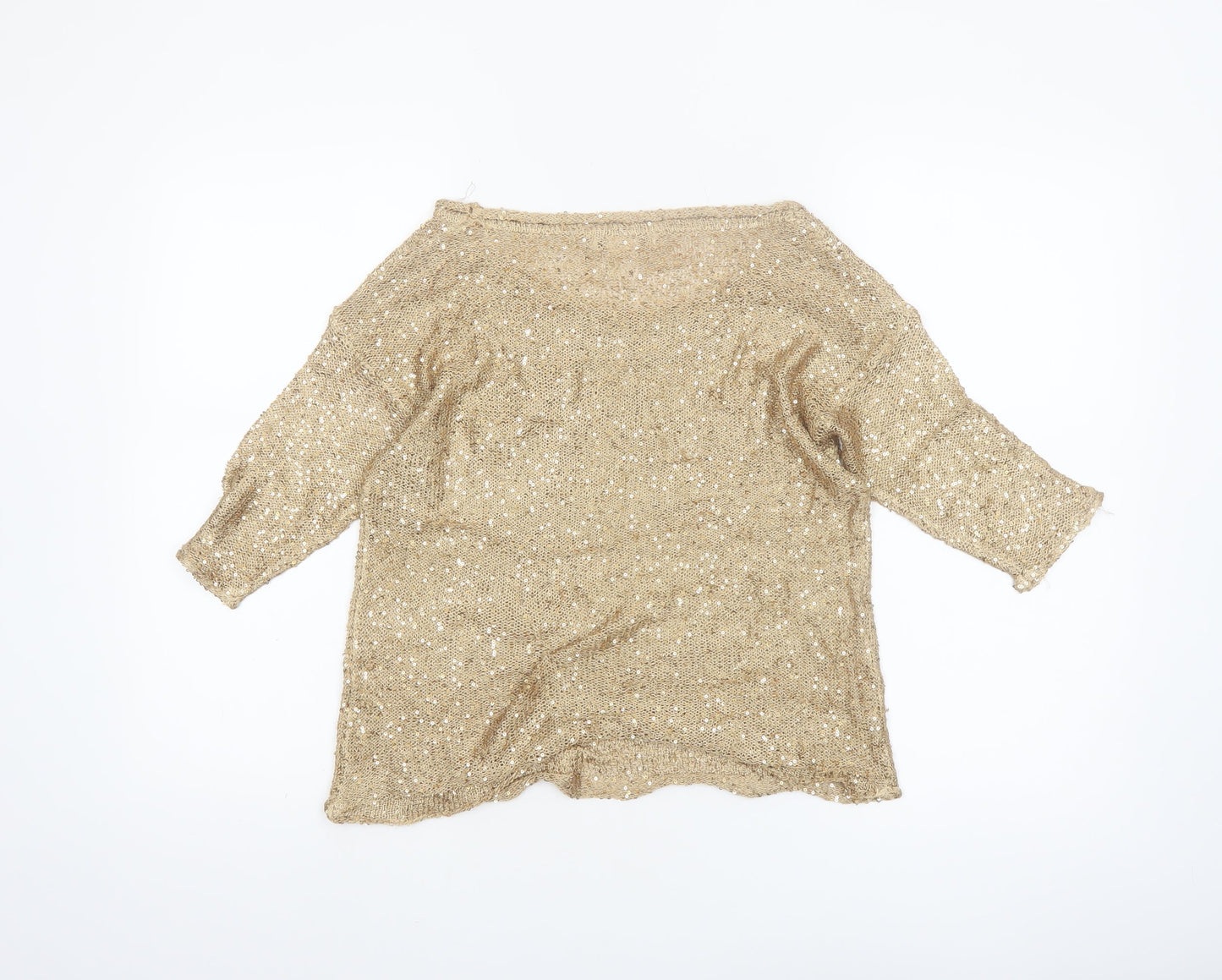 Arden B Women’s Gold Sequin Knit Cropped Top XS 3/4 Sleeve Party