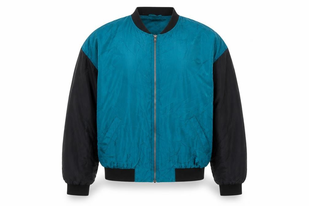 Protest Men's Blue Silk Bomber Jacket XL 90s Retro Full Zip