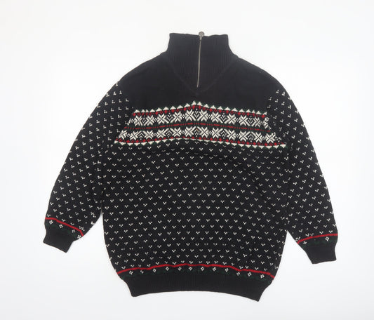Liz Claiborne Men's Black Fair Isle 1/4 Zip Winter Jumper Size S