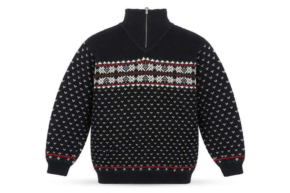 Liz Claiborne Men's Black Fair Isle 1/4 Zip Winter Jumper Size S