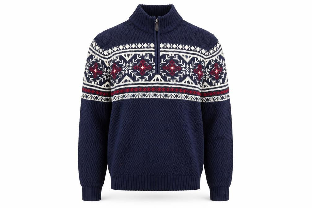 IZOD Men's Blue Fair Isle 1/2 Zip Cotton Knit Jumper M