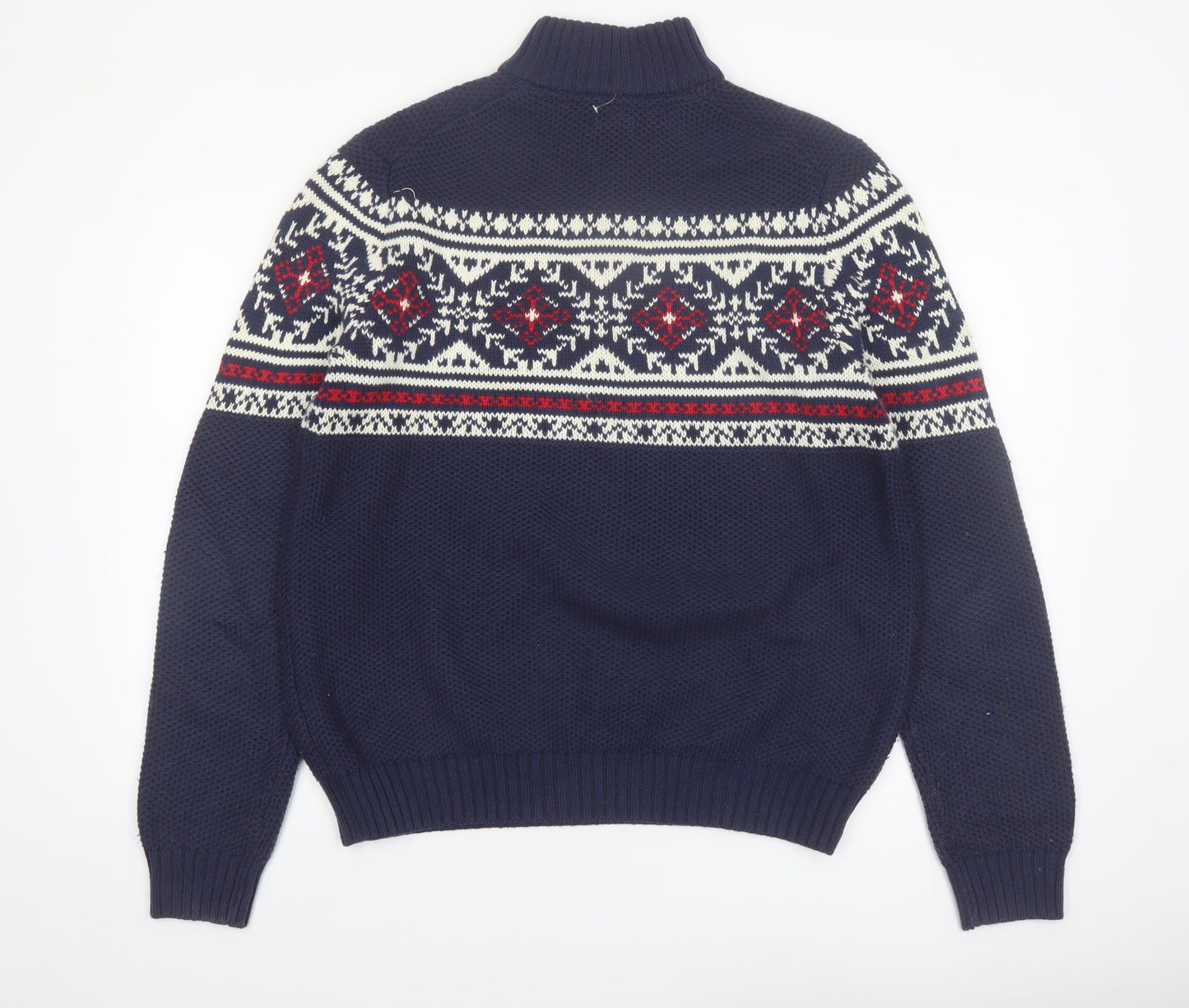 IZOD Men's Blue Fair Isle 1/2 Zip Cotton Knit Jumper M
