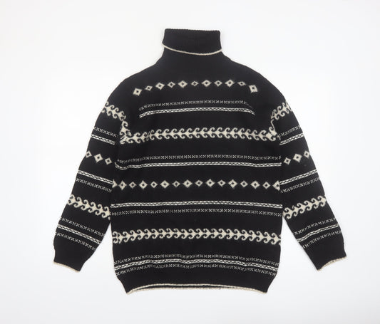Ann Taylor Women's Black Fair Isle Wool Roll Neck Jumper M