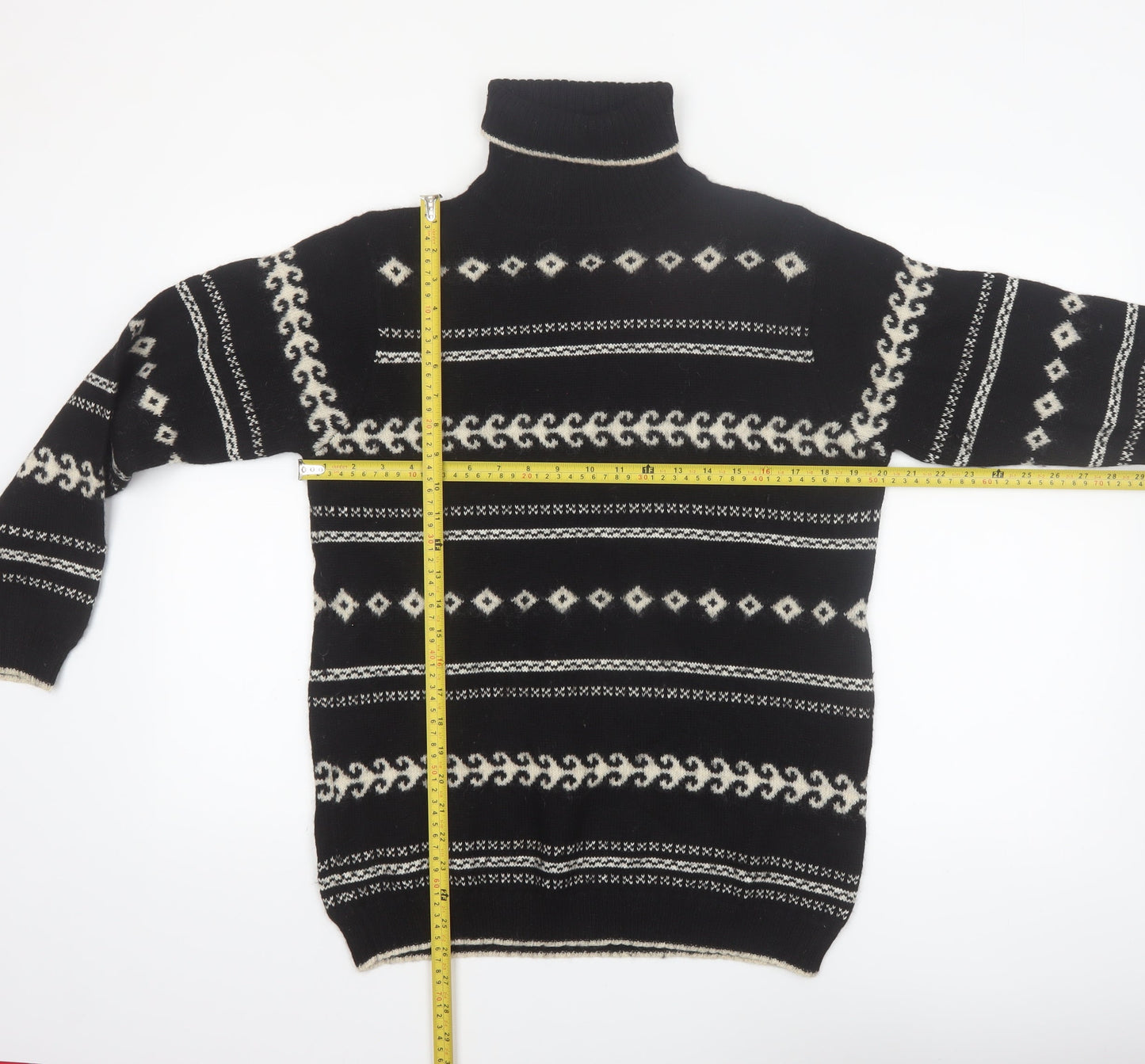 Ann Taylor Women's Black Fair Isle Wool Roll Neck Jumper M