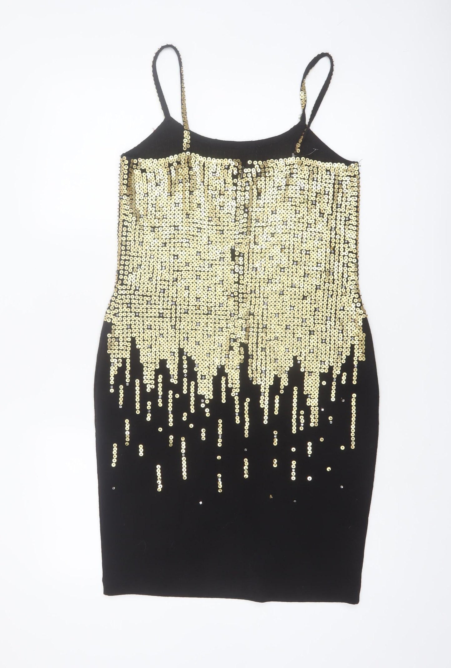 Outlander Women Black Gold Sequin Bodycon Knee Length Dress Size M