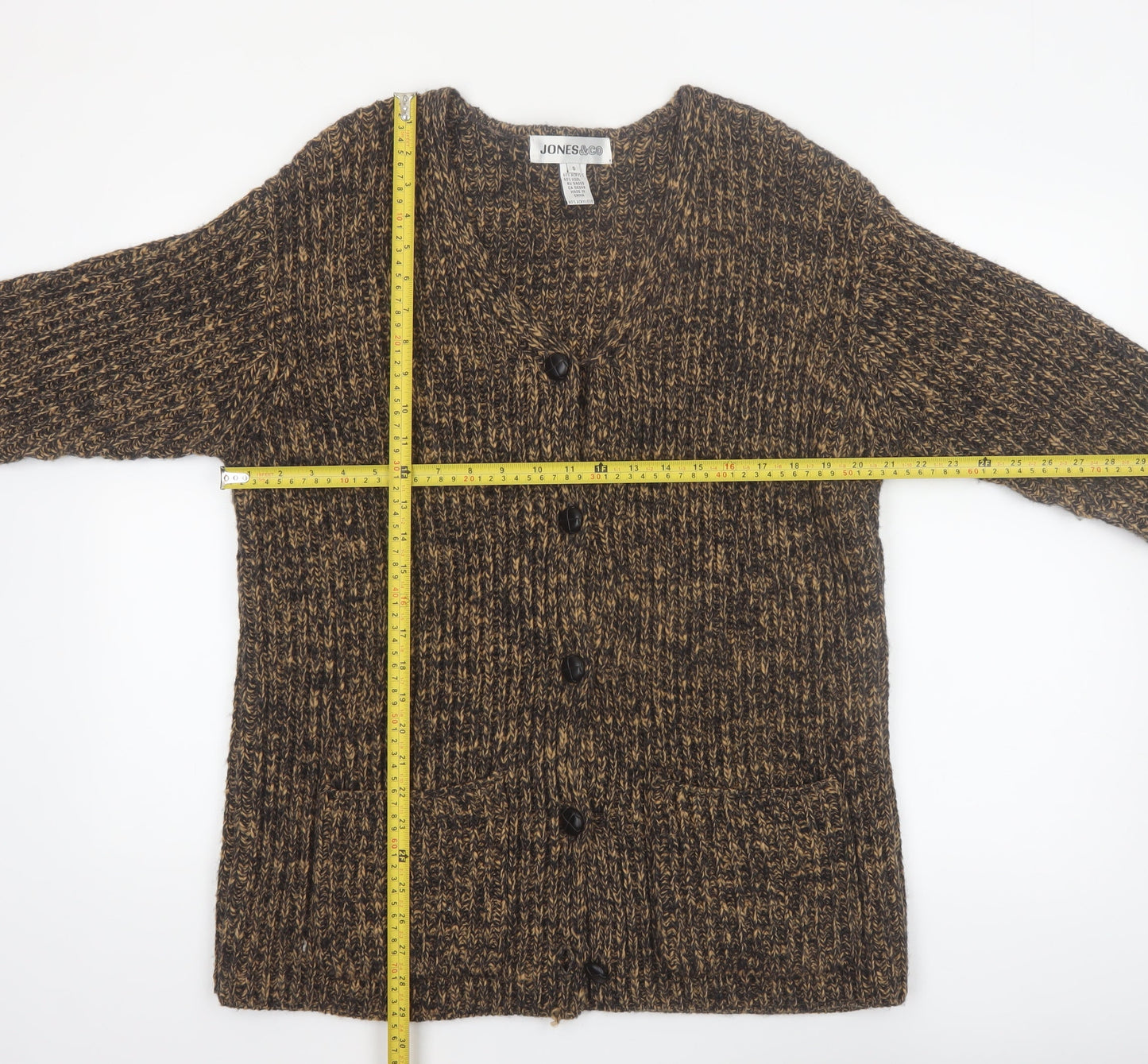Jones & Co Women's Brown Wool Blend Chunky Knit Cardigan Size S