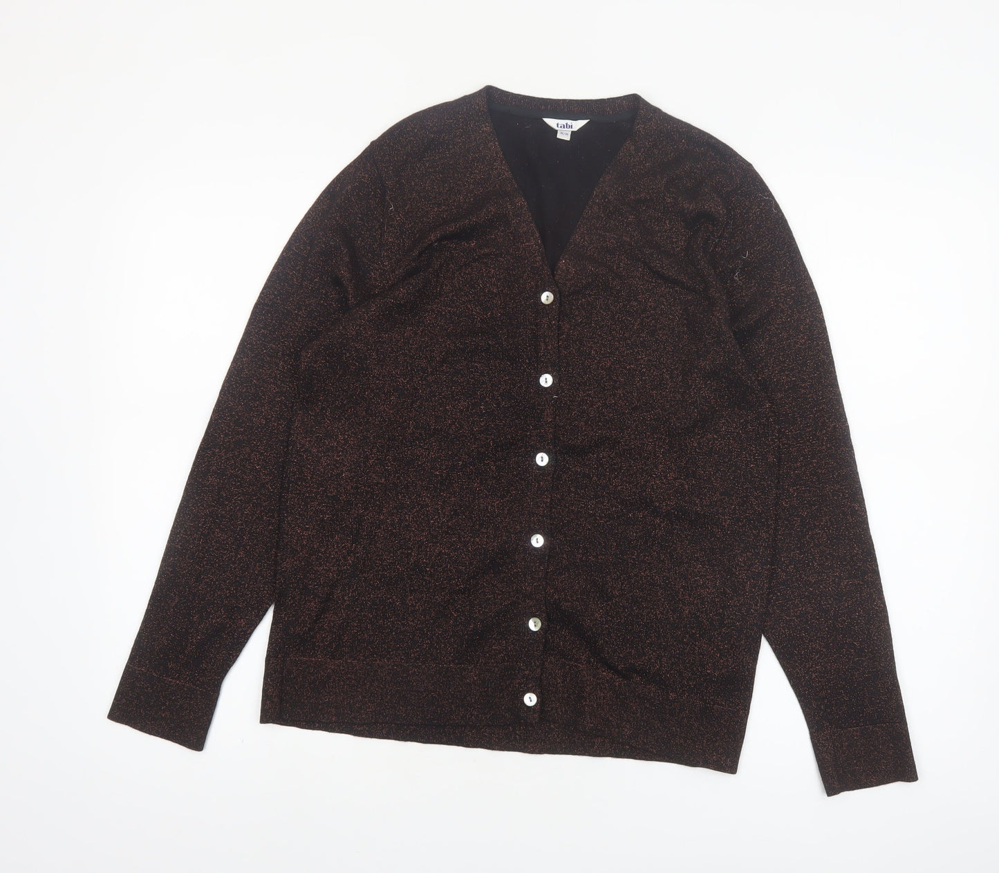 Tabi Women Brown V-Neck Button Knit Cardigan Size M