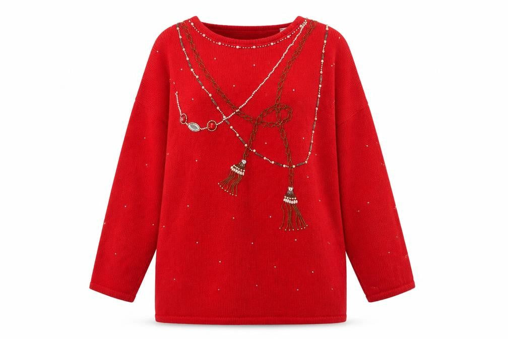 Karen Scott Women's Red Beaded Pullover Jumper Size L