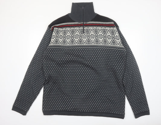 Maier Sports Men’s Grey Fair Isle Wool Blend 1/2 Zip Jumper 2XL