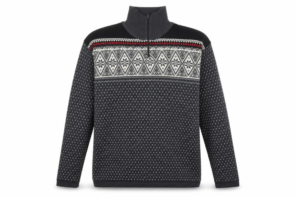 Maier Sports Men’s Grey Fair Isle Wool Blend 1/2 Zip Jumper 2XL