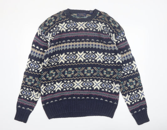 Finalist Men's Blue Fair Isle Crew Neck Wool Blend Jumper L