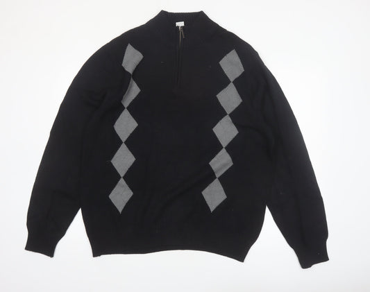 Geoffrey Beene Men's Black Argyle 1/2 Zip Cotton Jumper XL