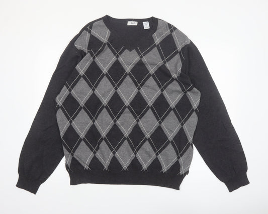 IZOD Men's Grey Argyle V-Neck Cotton Jumper XL