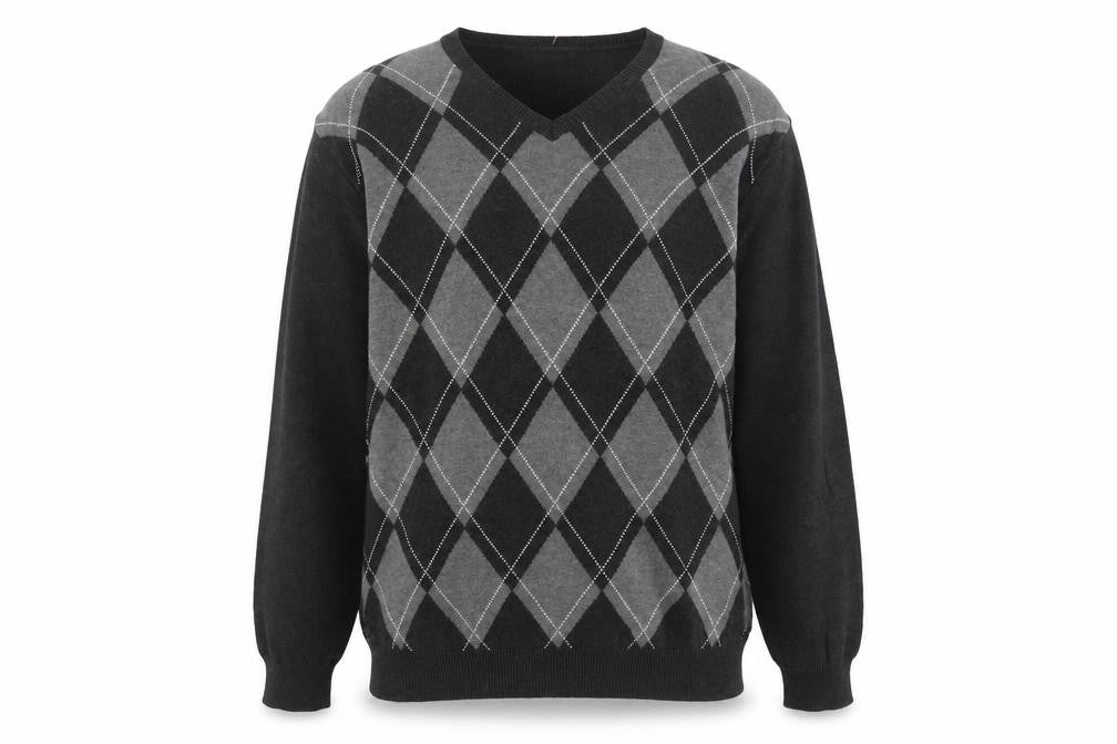 IZOD Men's Grey Argyle V-Neck Cotton Jumper XL