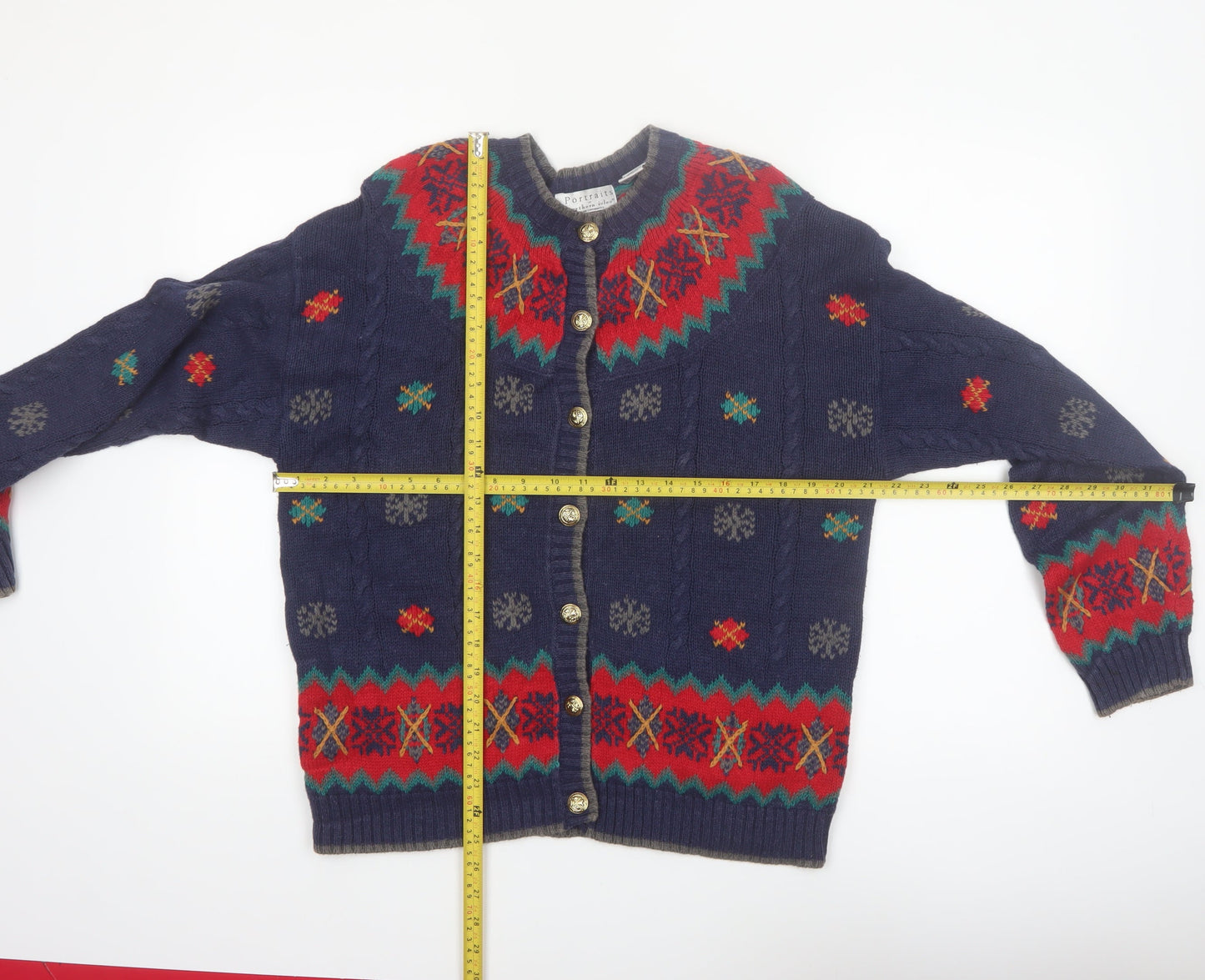 Portraits by Northern Isles Women's Blue Fair Isle Cardigan S Knit Jumper