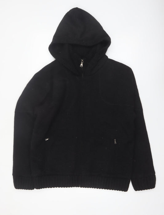 Royal Falcon Men's Black Wool Blend Hooded Full Zip Jumper L
