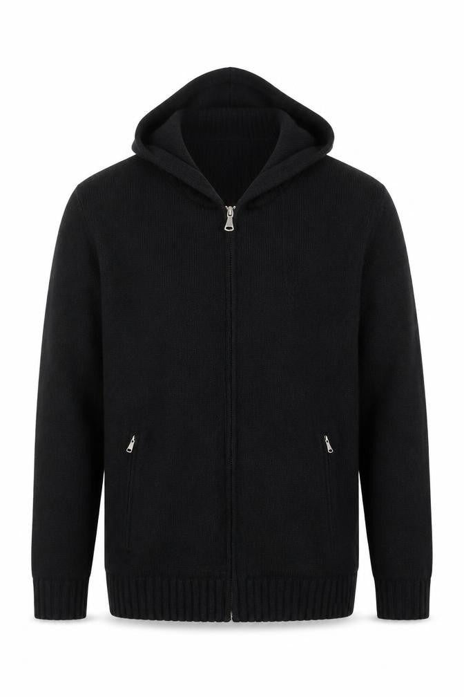Royal Falcon Men's Black Wool Blend Hooded Full Zip Jumper L