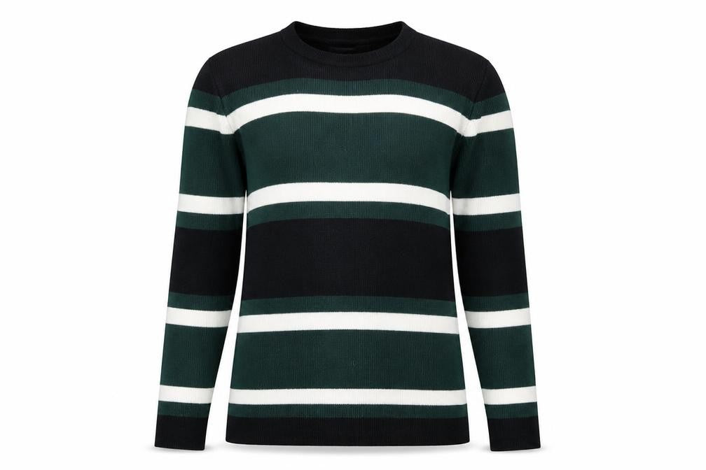 SPAO Women Green Striped Knit Crew Neck Pullover Jumper Size 10