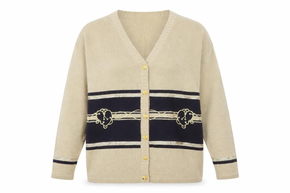 Bellina Womens Beige Cotton V-Neck Button Cardigan M