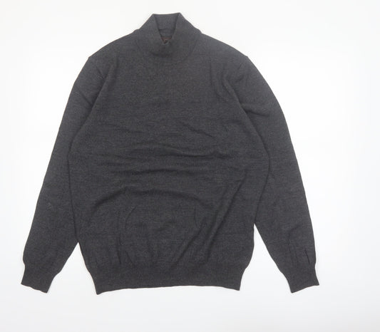 Black Brown 1826 Men's Grey Merino Wool Roll Neck Jumper M