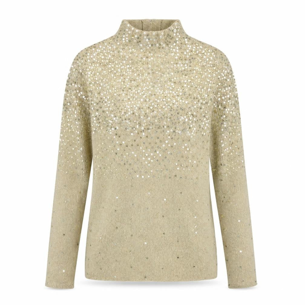 Once1Again Womens Beige Sequin Mock Neck Knit Jumper M