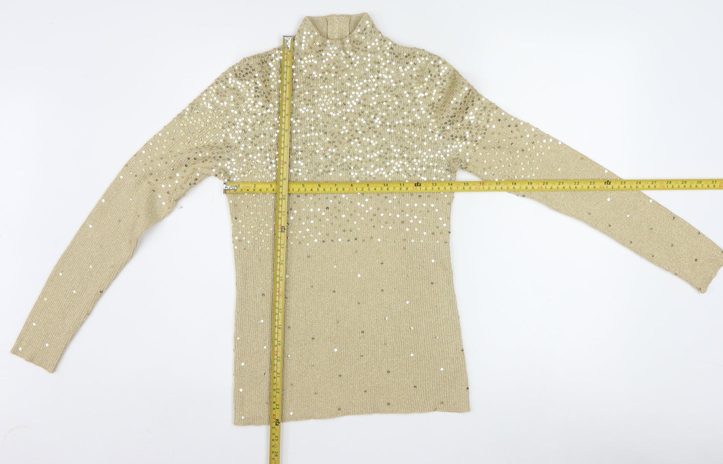 Once1Again Womens Beige Sequin Mock Neck Knit Jumper M