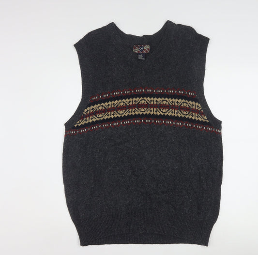 OCI Quality Clothing Men’s Grey Fair Isle Wool Knit Sleeveless Vest L