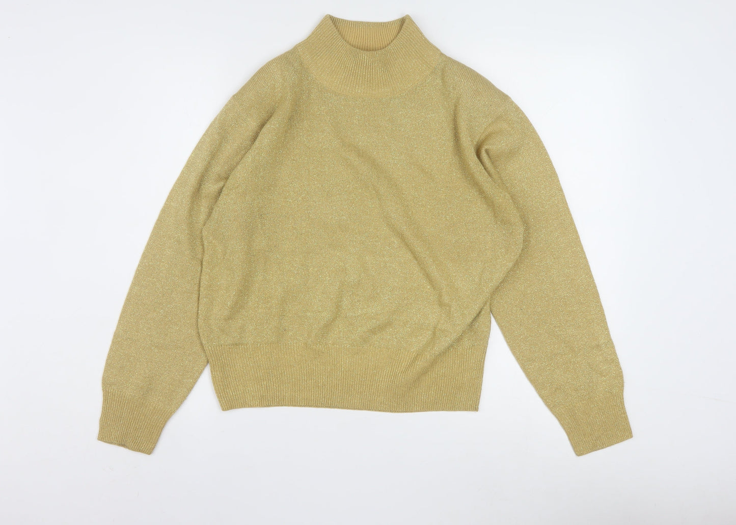 Dressbarn Women’s Gold L Mock Neck Metallic Knit Pullover Jumper