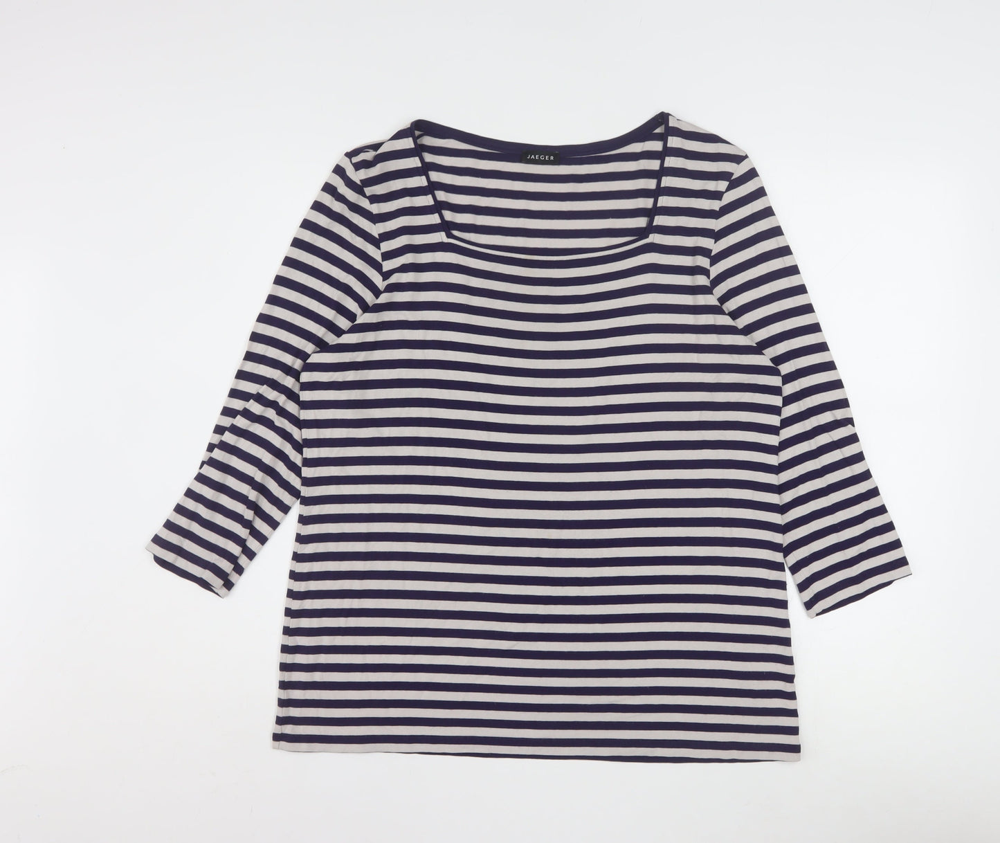 Jaeger Women’s Blue Striped 3/4 Sleeve Viscose Jersey T-Shirt XL