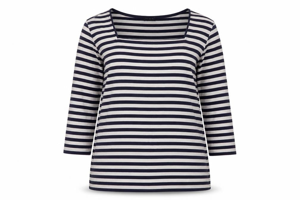 Jaeger Women’s Blue Striped 3/4 Sleeve Viscose Jersey T-Shirt XL
