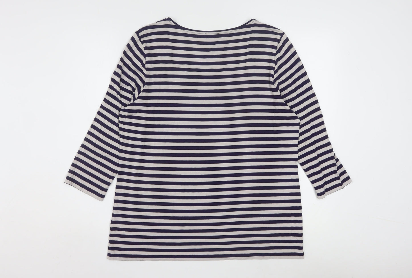 Jaeger Women’s Blue Striped 3/4 Sleeve Viscose Jersey T-Shirt XL