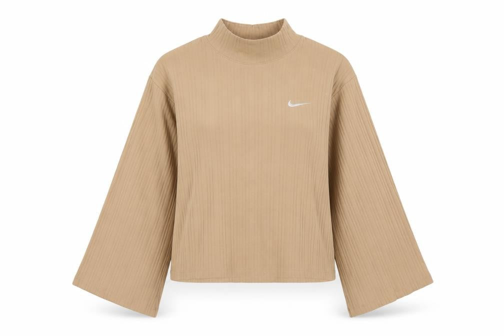 Nike Women’s Beige Ribbed Mock Neck Long Sleeve Top Size M