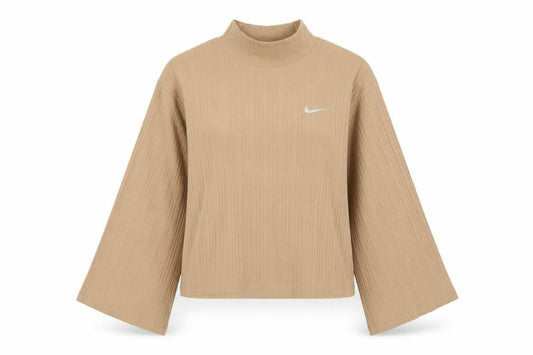 Nike Women’s Beige Ribbed Mock Neck Long Sleeve Top Size M