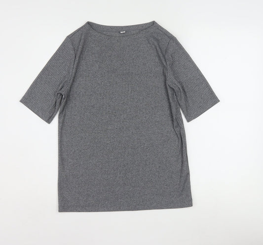 Uniqlo Women Grey Basic Boat Neck Short Sleeve T-Shirt L
