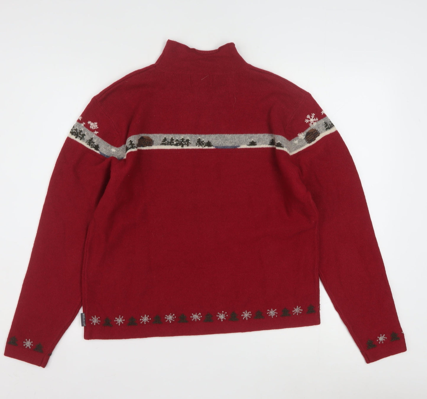 Woolrich Womens Red Mock Neck Christmas Fair Isle Wool Jumper M