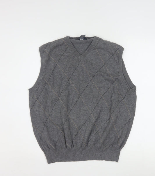 Dockers Men's Grey Argyle V-Neck Cotton Sleeveless Vest L