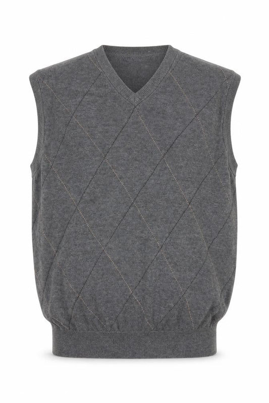 Dockers Men's Grey Argyle V-Neck Cotton Sleeveless Vest L