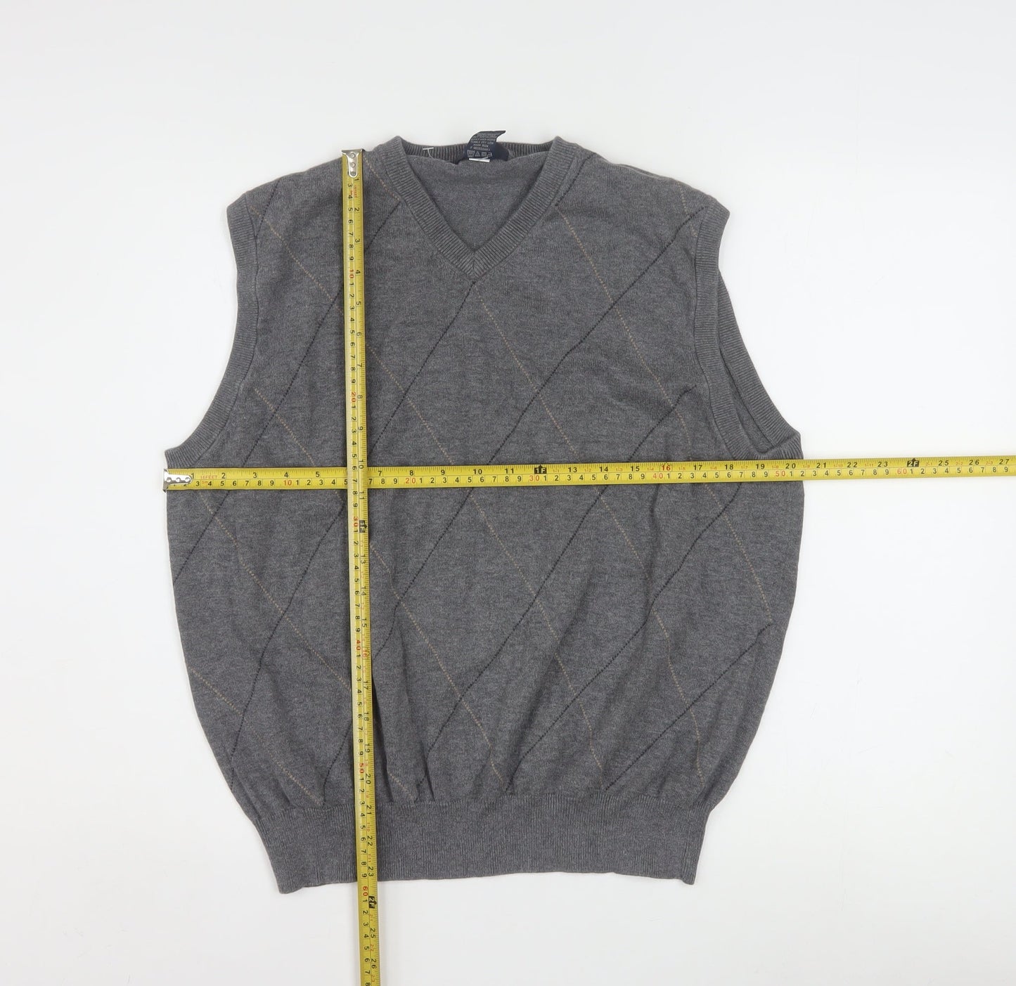 Dockers Men's Grey Argyle V-Neck Cotton Sleeveless Vest L